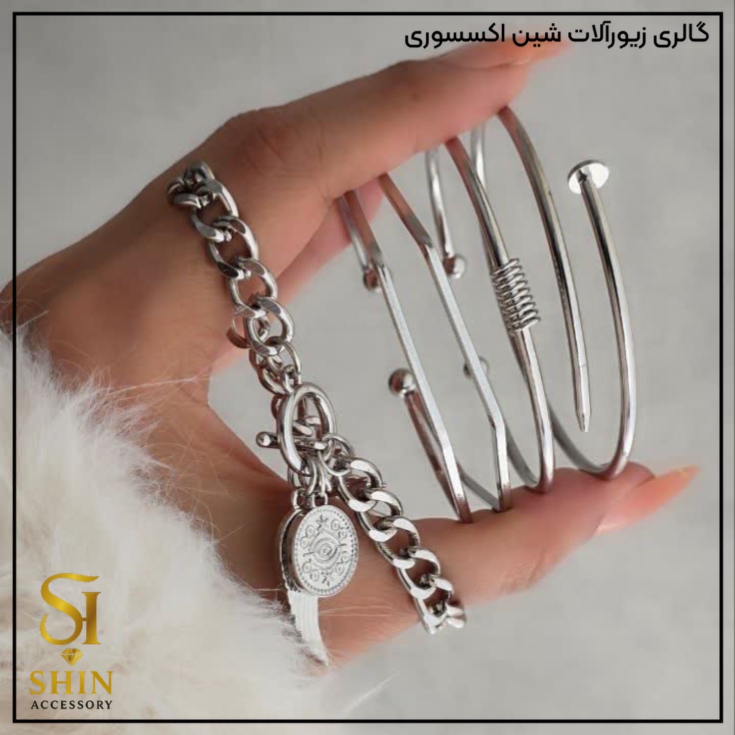 پک بنگل زنانه آبکاری نقره کد bz013
