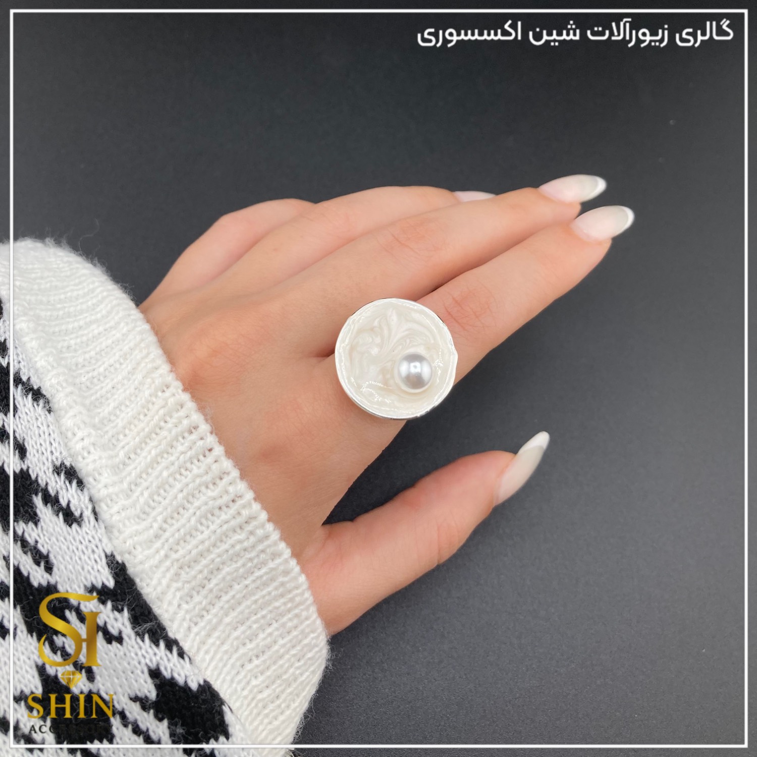 انگشتر زنانه میناکاری شده / ابکاری نقره کد azm14